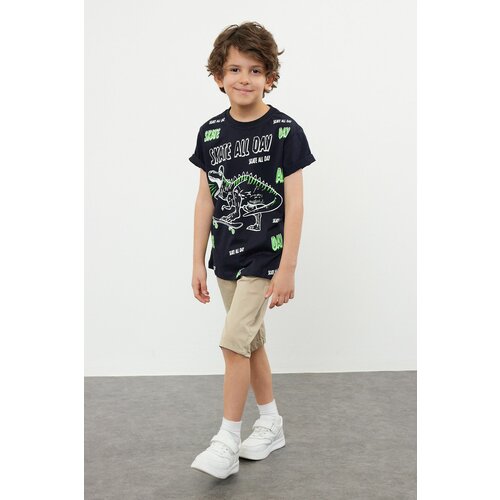 Trendyol Navy Blue Boy's Dinosaur Patterned Short Sleeve Knitted T-Shirt Cene
