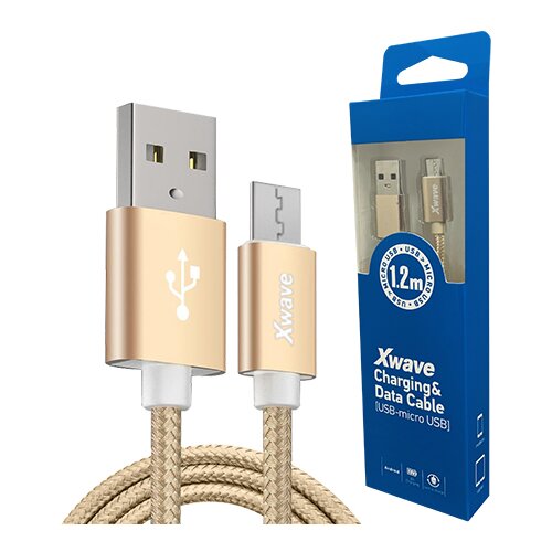 X Wave kabl USB2.0 na micro usb 1.2M,2A,aluminium,upleteni zlatni Slike