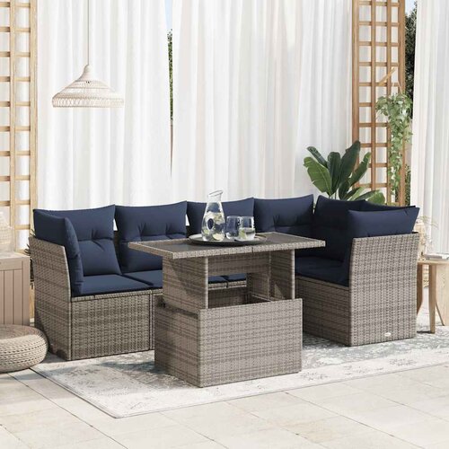 VidaXL 6-dijelni set vrtnih sofa poliratan i bagrem s jastucima sivi Slike