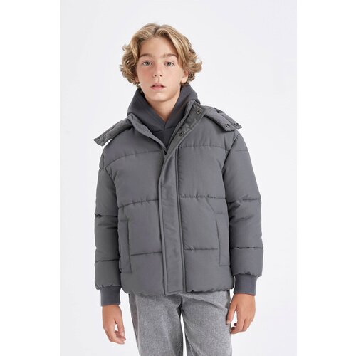 Defacto Boy's Water Repellent Hooded Zippered Snap Closure Pocket Puffer Jacket Slike