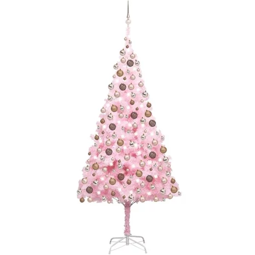  Umetna novoletna jelka z LED lučkami in bučkami roza 240 cm