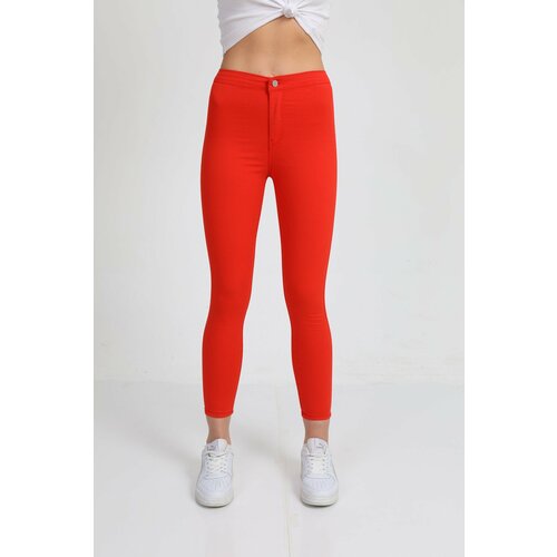 BİKELİFEJNS Women's Red High Waist Lycra Leggings Trousers Slike