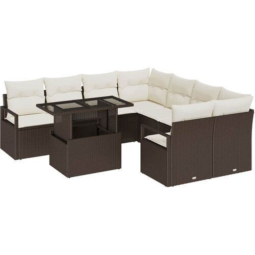 vidaXL Vrtna sedežna garnitura z blazino 9 pcs Rjava Poly ratan, (5000145077) Cene