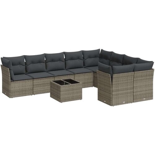 vidaXL 10-dijelni set vrtnih sofa od poliratana s jastucima sivi Cene