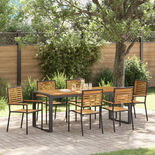 vidaXL 7-dijelni set vrtne blagovaonice Crna poli ratan akacija, Stacking Garden Chairs with Cushions 2 pcs Black Poly Rattan Cijene