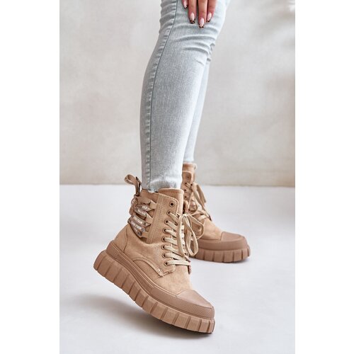 EVENTO Women's ankle boots on a platform with decorative lacing brown Edidda Cijene