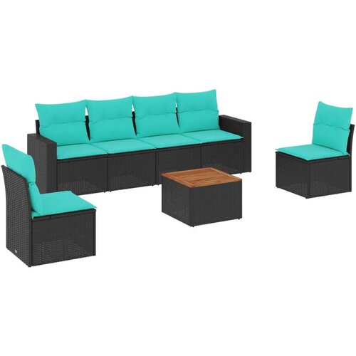  Vrtna garnitura - 7-dijelni set vrtnih sofa od poliratana s jastucima crni - Crna 1 Slike