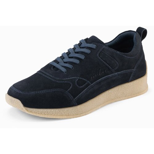 Ombre Men's lightweight suede sports style sneakers - navy blue Cene