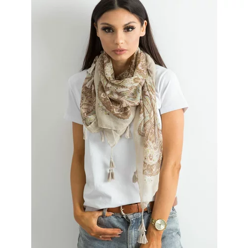 Fashion Hunters Scarf with fringes and beige print