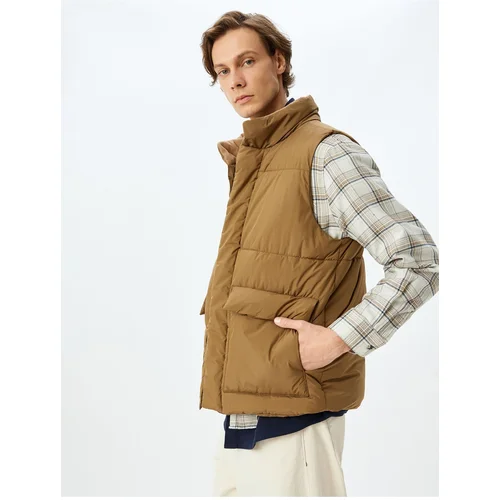 Koton Slim Fit Puffer Vest with Flap Pocket Detail and Stand Collar