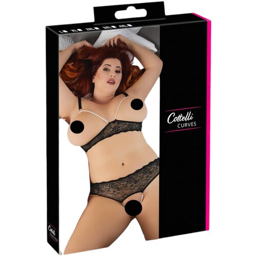 Cottelli Plus Size - komplet modrčka s čipko in biseri (črna) - 3XL Cene
