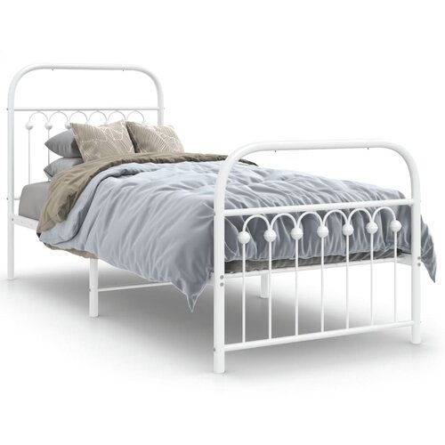 vidaXL Kovinski posteljni okvir z vzglavjem in vznožjem bel 80x200 cm Cene