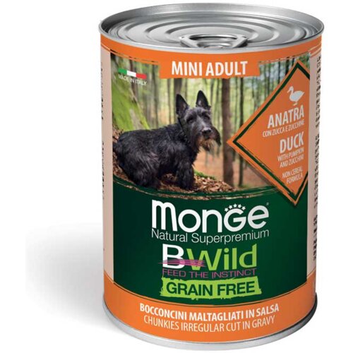 Monge vlažna hrana za pse bwild adult grain free mini rasa pačetina 400g Slike