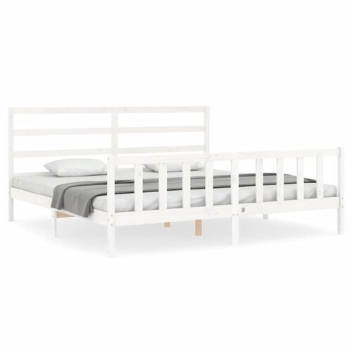 VidaXL Posteljni okvir z vzglavjem bel 200x200 cm trden les, (20736497) Slike