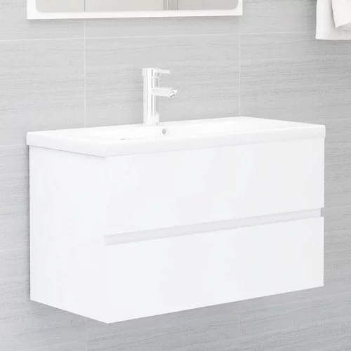 vidaXL Omarica za umivalnik z vgradnim umivalnikom bela iverna plošča