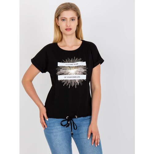 Fashion Hunters Black plus size cotton t-shirt with a round neckline Slike
