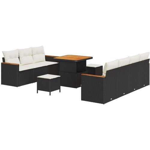  10-dijelni vrtni kauč set s jastučićima crni poli ratan akacija Vrtna garnitura - 3-dijelni vrtni blagovaonski set s jastučićim Slike