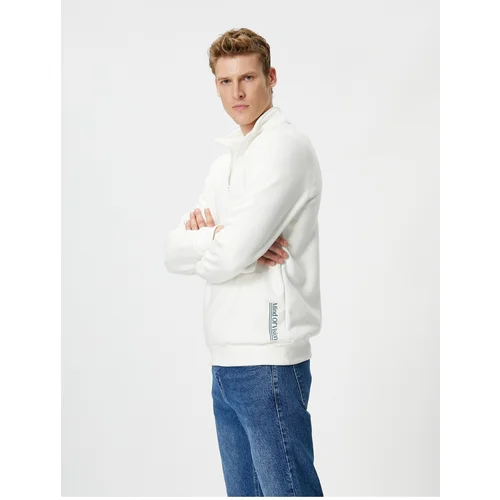 Koton Half-Zip Sweatshirt Stand-Up Collar with a slogan Printed Long Sleeve