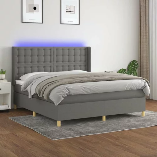  Box spring postelja z vzmetnico LED temno siva 160x200 cm blago, (20937658)