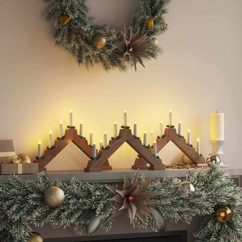 vidaXL Božični svečni most med 7 LED 3 pcs Rjava 39.5 x 5 x 29 cm Cene