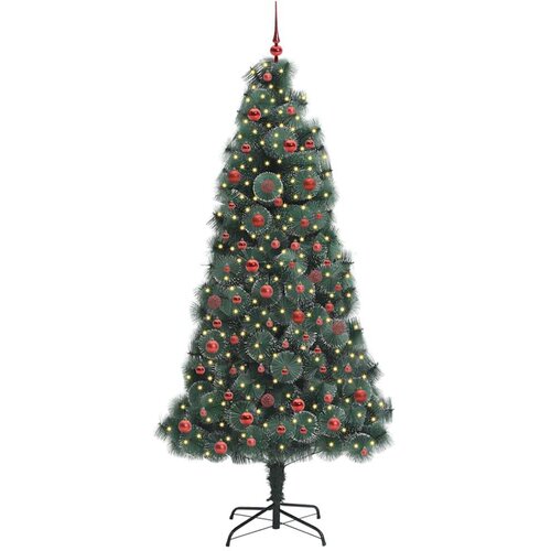 VidaXL Umjetno prethodno osvijetljeno božićno drvce s kuglicama 210 cm Slike