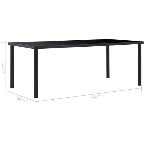  Blagovaonski stol crni 200 x 100 x 75 cm od kaljenog stakla Slike