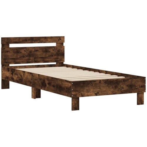 VidaXL Posteljni okvir z vzglavjem dimljen hrast 100x200 cm inž. les, (20978675) Slike