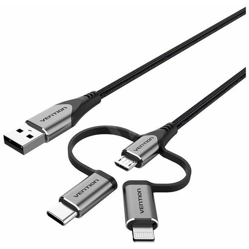 Vention USB kabl 3 u 1 (Type-C/Micro/Lightning) 1.5m - Sivi Slike