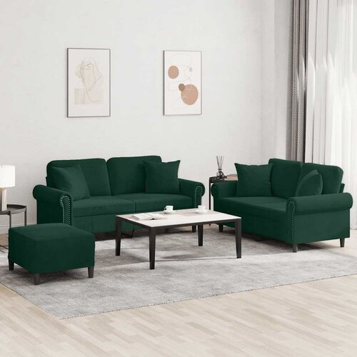  3-dijelni set sofa s jastucima tamnozeleni baršunasti Cene