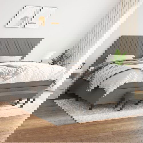 VidaXL Okvir kreveta s oprugama i madrac svjetlosivi 180x200cm tkanina Slike