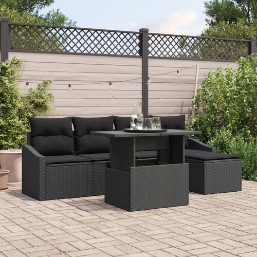 VidaXL set od 6 komada vrtnih sofa s jastučićima crnog poliratana Slike