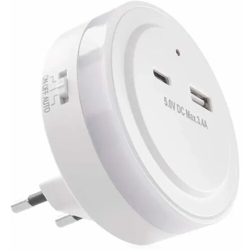 Emos p3323 Noćno svetlo sa fotosenzorom 230v okruglo usb+usb-c ( 3515 ) Slike