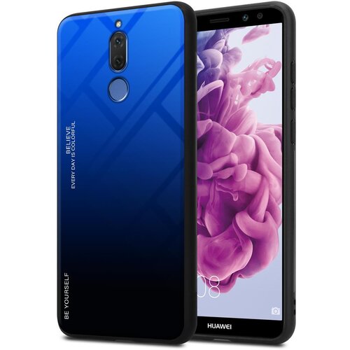 Cadorabo Ohi&scaron;je, združljiv s Huawei v modri barvi - črni - dvobarvni za&scaron;čitni pokrov iz silikona TPU in hrbta iz kaljenega stekla, (20568845) Cene
