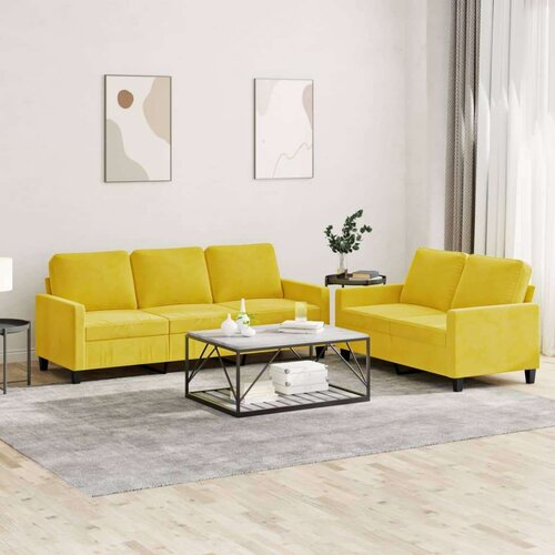  2-dijelni set sofa s jastucima žuti baršunasti Cijene