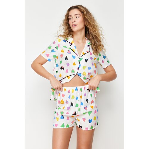 Trendyol Multi Color Heart Piping Detailed Viscose Woven Pajamas Set Slike