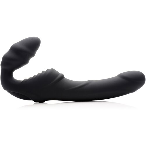 Strap U Slim Rider Ribbed Vibrating Silicone Strapless Strap On Black Cene