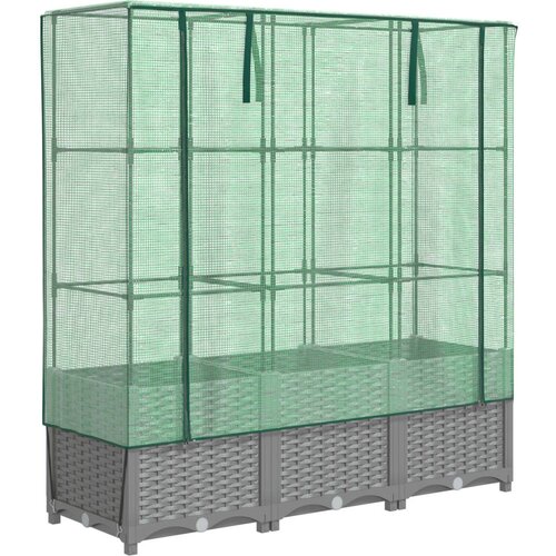 vidaXL Visoka greda s prevleko za rastlinjak videz ratana 120x40x138cm, (21366565) Cene