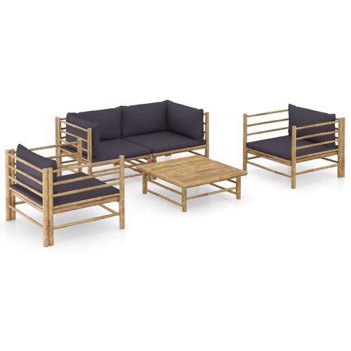  5-dijelna vrtna garnitura od bambusa s tamnosivim jastucima Cijene