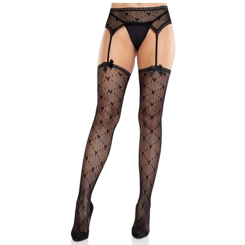 LEG AVENUE HOSIERY LEG AVENUE - HEART STOCKINGS WITH GARTERS BLACK Cene