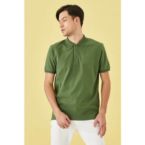 ALTINYILDIZ CLASSICS Men's Khaki 100% Cotton Anti-roll Collar Slim Fit Slim Fit Polo Neck Short Sleeved T-Shirt. Slike