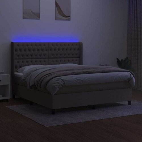  Krevet box spring s madracem LED smeđesivi 160x200 cm tkanina Slike