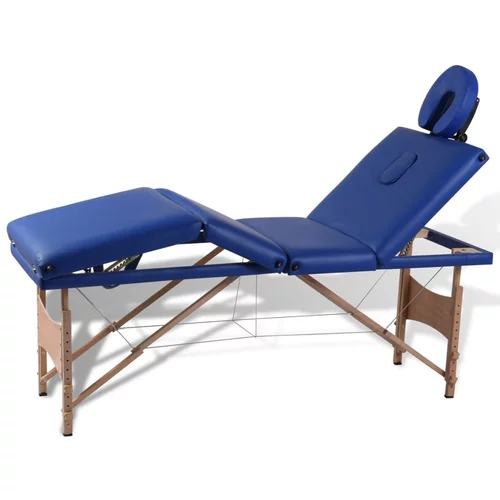vidaXL Modra zložljiva masažna miza s 4 območji in lesenim okvirjem