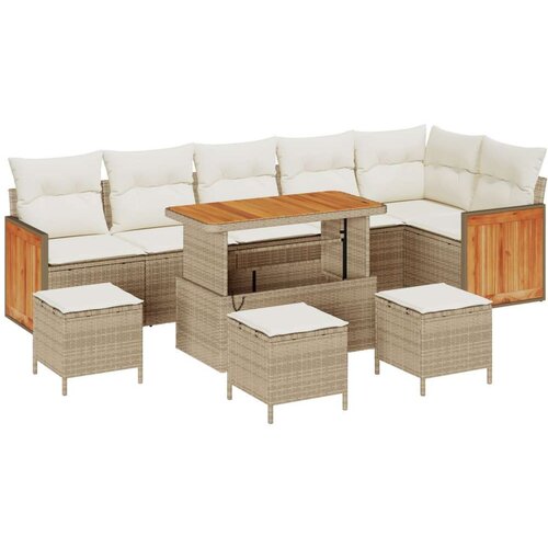  Set od 10 delova vrtnih sofa s jastučićima bež pleteni ratan akacija 2-sjedalna vrtna sofa s jastučićima bež pleteni ratan 4-d Cene