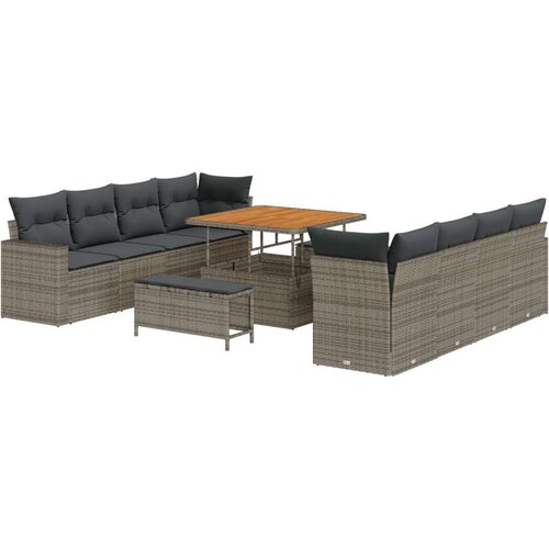  Set vrtnih sofa s 11 dijelova s jastucima u sivoj boji od poly ratana i akacije Set vrtnih blagovaonica s 3 dijela s jastucima Slike