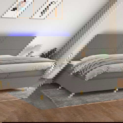 The Living Store Box spring postelja z vzmetnico LED temno siva 200x200 cm blago - Box Spring Postelja, (21518860) Cene
