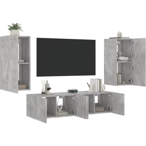vidaXL Komplet TV omaric LED 4-delni betonsko siv inženirski