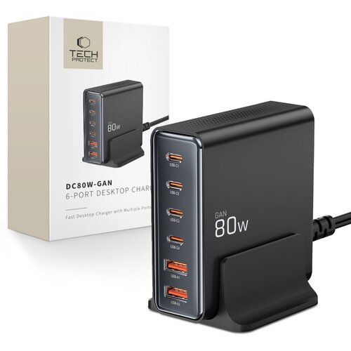 TECH-PROTECT DC80W-GAN 6-PORTNI NAMIZNI POLNILEC PD80W/QC3.0 ČRN, (22007050) Cene