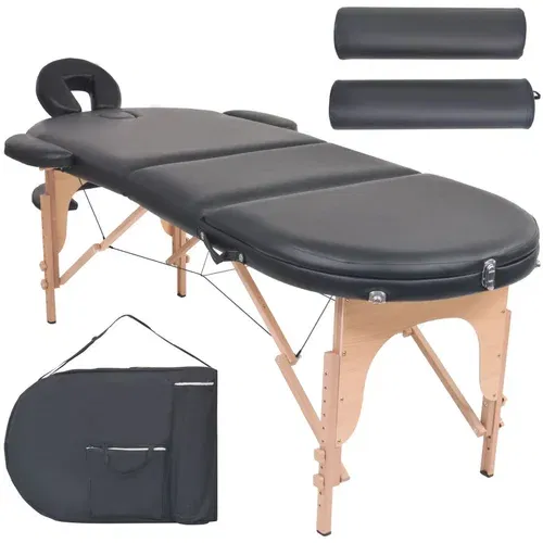 Sklopivi masažni stol debljine 10 cm s 2 jastučića ovalni crni