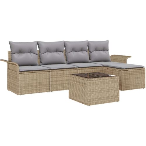  6 komada Vrtni kauč set s jastučićima crni Poly ratan Slike