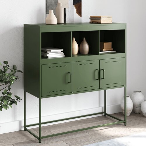 VidaXL Komoda olivno zelena 100,5x39x107 cm hladno valjano jeklo Slike